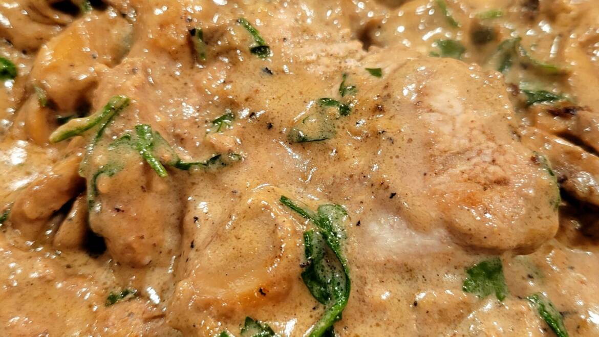 Boneless pork chops with mushrooms